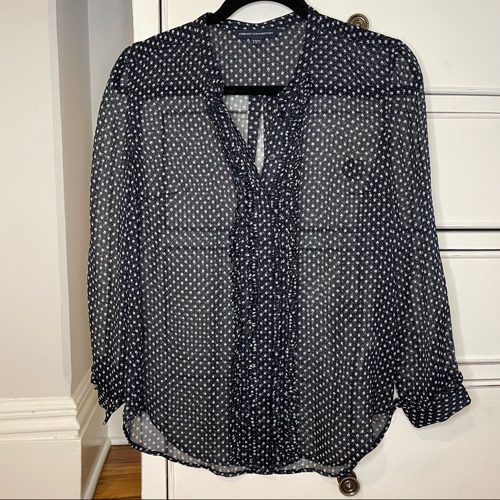 Sheer ruffled French Connection Blouse